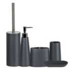 Alto 5 Piece Bathroom Set - Soap Dish, Tumbler, Toothbrush Holder, Liquid Dispenser, Toilet Brush - Grey