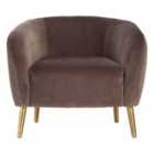Round Armchair Grey Velvet Gold Finish Metal Legs