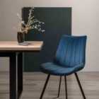 Tanna Pair Of Blue Velvet Fabric Chairs On Black Legs