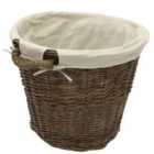 JVL Willow Wicker Log Storage Toy Basket With Rope Handles And Lining 50 x 40cm