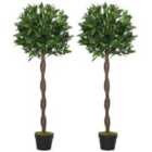 Outsunny Set Of 2 120Cm Artificial Bay Laurel Topiary Trees With Pot Fake Outdoor Plant