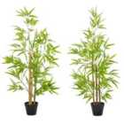 Outsunny Set Of 2 120Cm/4Ft Artificial Bamboo Trees Plant With Pot Indoor Outdoor