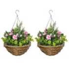 Outsunny Set Of 2 Artificial Lisianthus Flower Hanging Planter Basket Home Garden