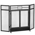 HOMCOM 3 Panel Folding Freestanding Fireplace Screen With Door Metal Mesh Black