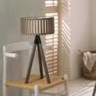 Slatted Antique Wood Tripod Table Lamp