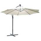 Outsunny 3M LED Patio Banana Umbrella Cantilever Parasol W/ Crank Base White