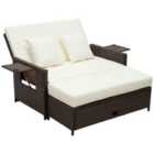 Outsunny Garden Rattan Furniture Set 2 Seater Patio Sun Lounger Daybed Sun Bed
