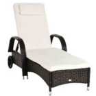 Outsunny Adjustable Wicker Rattan Sun Lounger Recliner Chair W/ Cushion Brown