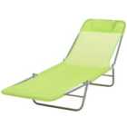 Outsunny Adjustable Sun Bed Garden Lounger Recliner Relaxing Camping Light Green