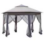 Outsunny 4X4M Hexagon Gazebo W/ Metal Frame Mesh Curtains Outdoor Garden