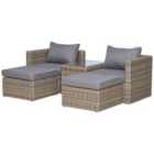 Outsunny 5 Pcs Rattan Garden Furniture Set Single Sofa Stool