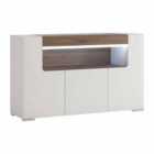 Furniture To Go Toronto 3 Door Sideboard With Open Shelving (inc. Plexi Lighting) In White And Oak Effect