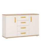 Furniture To Go 4Kids 2 Door 4 Drawer Sideboard In Light Oak And White High Gloss (Orange Handles)