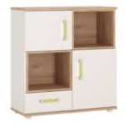 Furniture To Go 4Kids 2 Door 1 Drawer Cupboard With 2 Open Shelves In Light Oak And White High Gloss (Lemon Handles)