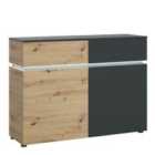 Furniture To Go Luci 2 Door 2 Drawer Cabinet (including LED Lighting) In Platinum And Oak Effect