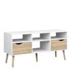 Furniture To Go Oslo TV Unit Wide 2 Drawers 4 Shelves In White And Oak Effect