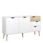 Furniture To Go Oslo Sideboard Large 3 Drawers 2 Doors In White And Oak Effect