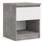 Furniture To Go Naia Bedside 1 Drawer 1 Shelf In Concrete And White High Gloss