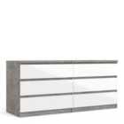 Furniture To Go Naia Wide Chest Of 6 Drawers (3+3) In Concrete And White High Gloss