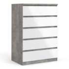 Furniture To Go Naia Chest Of 5 Drawers In Concrete And White High Gloss