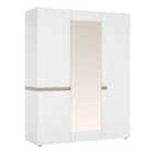 Furniture To Go Chelsea 3 Door Wardrobe With Mirror And Internal Shelving In White With Oak Effect Trim