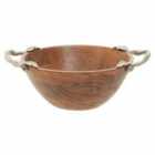 Interiors By Ph Large Round Bowl, Acacia Wood, Aluminium Leaf Handles