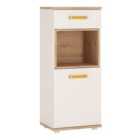 Furniture To Go 4Kids 1 Door 1 Drawer Narrow Cabinet In Light Oak And White High Gloss (Orange Handles)