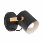 Eglo Retro-style Wall Lamp With A Circular Base And Black Steel Finish