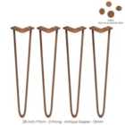 4 X Hairpin Leg - 28 - Antique Copper - 2 Prong - 12M