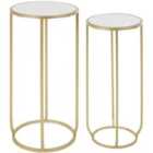 Interiors By PH Set Of 2 Round Side Tables Mirrored Tops Champagne Finish Metal