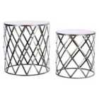 Interiors By PH Set Of 2 Tables Mirror Top Diamond Design Metal Frame