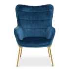 Interiors By PH Blue Velvet Chair With Gold Legs