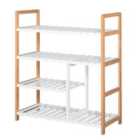 HOMCOM 4 Tier Shoe Rack w/ Wood Frame - Brown And White
