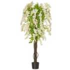 HOMCOM Artificial Realistic White Wisteria Tree Faux Plant