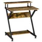 HOMCOM Industrial Style Computer Desk With Elevated Shelf 70cm Rustic Wood Finish