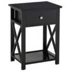 HOMCOM 55cm X Frame Side/End Table With Drawer And Shelf Black