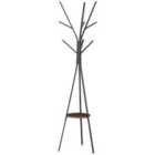 HOMCOM 180cm Free Standing Coat Rack Metal Shelf Holder Stand Hat Hanger Brown