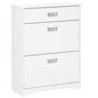 HOMCOM Tipping Shoe Cabinet Hall Organizer With Flip Drawers For Entry 16 Pairs White