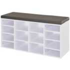 HOMCOM Multi Storage Shoe Rack 14 Compartments Cushion Adjustable Shelves White