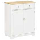 HOMCOM Rubberwood Sideboard Island With Adjustable Shelf White With Wood Top