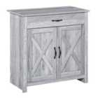 HOMCOM Farmhouse Rustic 2 Door Sideboard Grey Wood Grain Effect