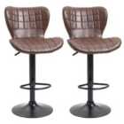 HOMCOM Bar Stools Set Of 2 Adjustable Height Swivel PU Faux Leather Bar Chairs Brown