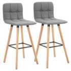 HOMCOM Bar Stool Set Of 2 Armless Button Tufted Counter Height Grey Wood Legs