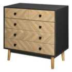 HOMCOM 5 Drawer Chest With Square Metal Handles Herringbone Wood Pattern Black Frame