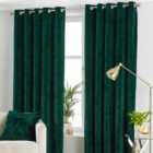 Paoletti Verona Crushed Velvet Ringtop Eyelet Curtains (pair) Polyester Emerald (229X137Cm)