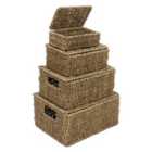 Jvl Seagrass Set Of 4 Rectangular Lidded Storage Baskets
