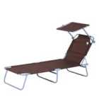 Outsunny Garden Folding Sun Lounger w/ Sunshade - Brown