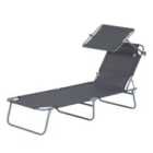 Outsunny Garden Folding Sun Lounger w/ Sunshade - Grey