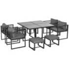 Outsunny 8 Seater Aluminium Garden Dining Cube Set w/ 4 Chairs 4 Footstools