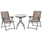 Outsunny Patio Bistro Set Folding Chairs and Coffee Table - Brown